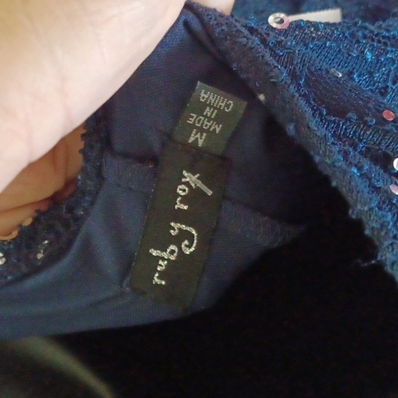 Ruby Rox Blue Lace Sequin Dress, open back, Jr M, NWT - Picture 5 of 8